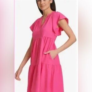 Calvin Klein Vibrant Pink Flutter Tiered Mini Dress